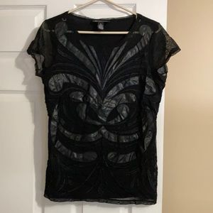 INC black and faux leather top